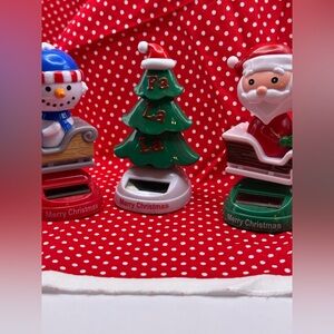 1047-APT Three Holiday Style Christmas Solar Characters Snowman, Santa, Tree New